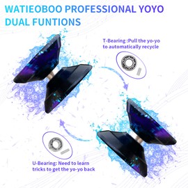 Watieoboo Yoyo Professional Metal Response Type Yoyo for Kids Beginner, Adult Non-Response Yoyo Intermediate Advanced, U-Shaped KK Bearings + Gloves and 10 Replacement Yoyo String