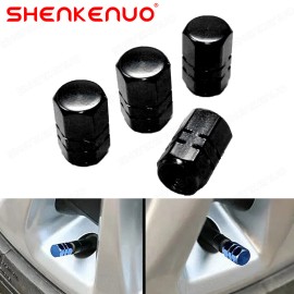 SHENKENUO 4x Metallic Black Tire Valve Stem Caps For Ford Car, Truck Universal Fitting