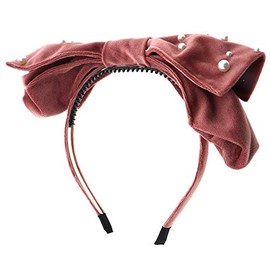 Large Soft Velvet Bow Headband with Pearls for Girls - Pink