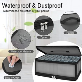 Bluedale Photo Storage Box with 10 Inner 4" x 6" Black Photo Case, Waterproof Craft Keeper with Handle, Photo Organizer Container Box with 1 Sheet Label Sticker for Picture Seeds Craft Supplies