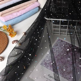 HAVII - Rollo de tela de tul con purpurina negra de 59 x 2 yardas, tornillo, cinta de tul con lentejuelas láser, para faldas de tutú, vestidos, costura, manualidades, accesorios fotográficos,