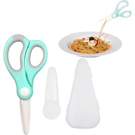 Portable Ceramic Baby Food Scissors Shears with Cover and Travel Case,Ceramics Shear Drop-Resistance Baby Safety Kids Food Feeding Accessories Scissors Tableware Household Tool (Green)