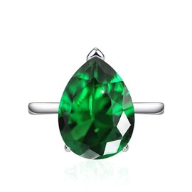 FLYYQMIAO 4 Carat Pear Cut Moissanite Engagement Ring for Women 925 Sterling Silver Teardrop Cubic Zircon Simulated Diamond Wedding Princess Solitaire Bands Bridesmaid Gift Open Ring(Green)