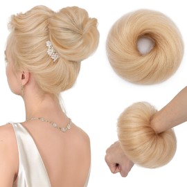 TESS Real Human Hair Bun Elastic Easy Scrunchies Hairpiece Updo Ponytail Extensions Hair Accessories for Women UK #18 Ash Blonde