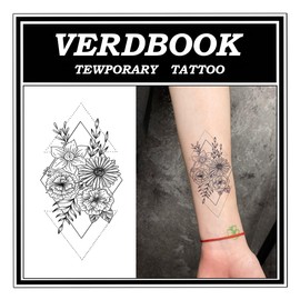 VERDBOOK Waterproof Temporary Tattoos: 2-Sheet Tattoo Kit with Realistic Body Stickers, Semi-Permanent Tattoos for Adults Lasting 7-15 Days – Safe for Men & Women, Floral Prism