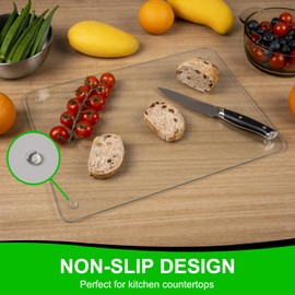 Tempered Glass Cutting Board for Kitchen, Clear Glass Cutting Board with Rubber Feet and Rounded Corners, Dishwasher Safe, Easy to Clean, Heat and Scratch Resistant for Countertop, 16x20 inch
