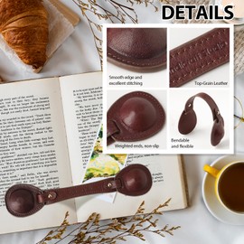 VANTOO Leather Weighted Book Page Holder for Women Men, Book Weight Page Holder for Book Lovers, Book Accessories Gift for Reading Lovers (Umber)