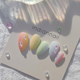 Rainbow handmade nail tips rainbow gradient nails - Amod Short / 레인보우 수제네일팁 무지개빛 그라데이션 네일 - 아모드숏