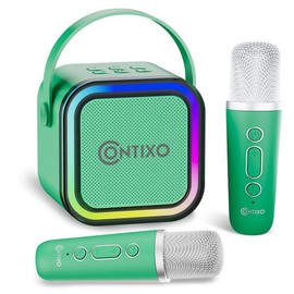 Contixo Kids Bluetooth Karaoke with Two Microphones - Perfect for Family Fun Audio Wireless Audio Wireless Stream Smartphone karaoke machine Birthday Portable Wireless - Color: Green