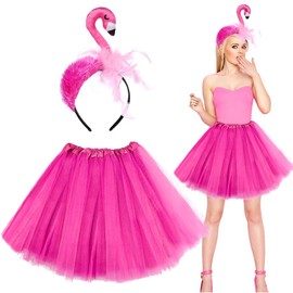 Capaneus Flamingo Costume Women's Headband Flamingo Tutu Skirt Pink Accessory Flamingo Tropical Costume for Adults Women Hawaiian Party Carnival Summer Party