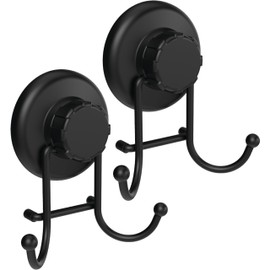 HASKO accessories - Suction Cup Hooks for Shower - Towel Hooks for Bathroom Wall Mounted Shower - Bathroom Hooks for Hanging - Stainless Steel SS304 Towel Holders, Black (2 Pack)