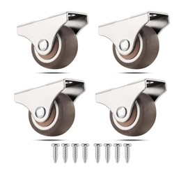 4-Pack Mini Rigid Caster Wheels 1 Inch, Low Profile Rubber Rolling Wheels with Steel Top Plate, Little Casters Wheels for Furniture, Under Bed Storage Drawers, Total Load Capacity 100Lb