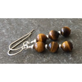 Tiger's Eye Gemstone & Sterling Silver Hook Drop Earrings with Gift Box