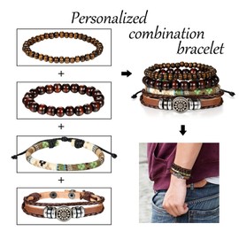 OIDEA Men's Leather Bracelet Set, Punk Rock Style, Braided Vintage Tree of Life, Angel Wings, Feather Bangles, Alloy, Brown, Silver, Black, 3 Pieces, Leather, Without Stone