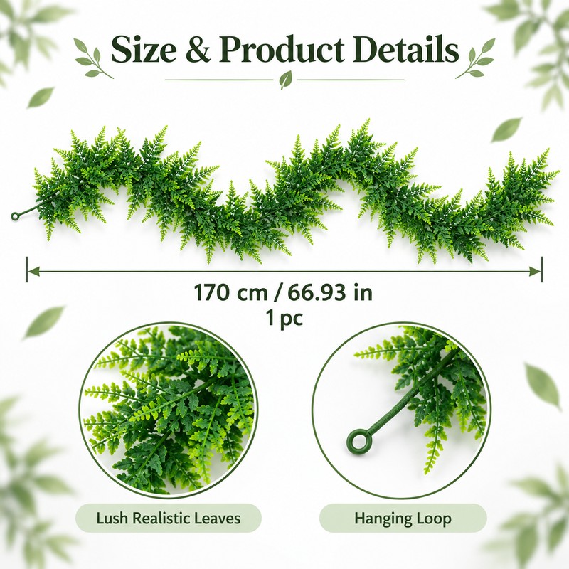 Artificial Hanging Fern Vine for Home & Garden Decor –