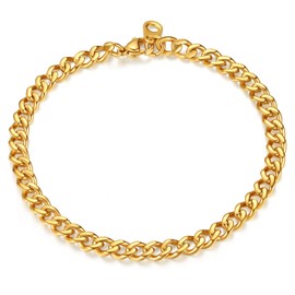 FindChic Chain Wrist Bracelets Women 18K Gold Plated Cuban Curb Link Chains Bracelets for Boys 5MM Width 7.5'' Length