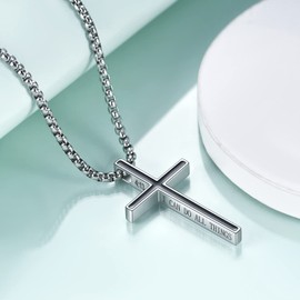 Rnivida Mens Cross Necklace Philippians 4:13 Cross Pendant Necklace,I CAN DO ALL THINGS Bible Verse Stainless Steel Necklace Confirmation Baptism Christian Jewelry Gifts with Chain 24''