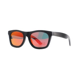 pandoo Bambus-Sonnenbrille mit Brillen-Etui, Schraubenzieher und Tasche - polarisiert & UV400 - Verspiegelte Gläser Orange & dunkler Bambus Rahmen - Holz/Damen/Herren/Unisex/