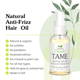 Clearly TAME Aceite para el cabello alisador anti-frizz | Suero natural ligero para cabello suave sin encrespamiento con ricino y romero | Sin sulfato