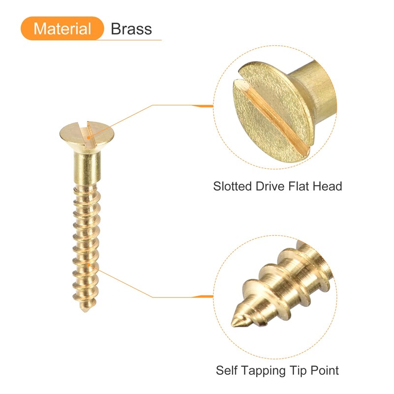 sourcing map Brass Wood Screws, 50Pcs M3 x 16mm Slotted