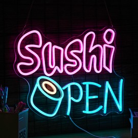 BNEMCEZH Sushi Open Neon Sign for Wall Decor - Dimmable LED Open Sign for Business - USB Powered Light for Sushi Shop, Restaurant, Kitchen, Home Decor
