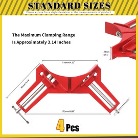 Mardatt 4Pcs 90 Degree Right Angle Clip, Picture Frame Corner Clamp Aluminum Alloy Fixed Corner Clamp, Multi-Function Hand Tool Right Angle Clamps, 100MM Mitre Clamps Corner Holder for Woodworking