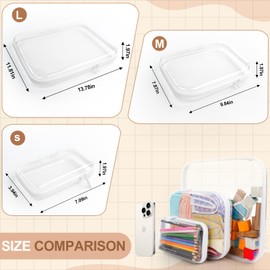 3-Pack Large Clear Hard Shell Zipper Case, BPA-Free, Plastic Storage Bins for Toy Organization, Makeup Cosmetic Bags, Travel Toiletry Pouches, Craft Supplies Organizer, Stackable BLISS Boxes, white