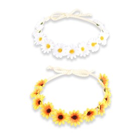 Sunflower Crown Hair Wreath Daisy Headbands for Women Girls Adjustable Floral Headpiece Hippie Flower Headband Hair Accessories for Prom Wedding