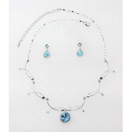 Faship Gorgeous Aqua Premium Rhinestone Crystal Floral Necklace Earrings Set - Aqua
