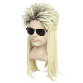 Yuehong Lange Lockige Blonde Mullet 70s80s Perücke Heavy Metal Disco Rock Perücke Weiche Atmungsaktive Hitzebeständige Synthetische Fasern Kostüm Haare