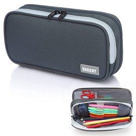 VASCHY Pencil Case, Medium Size Pen/Pencil Holder Pouch Bag with Double Zippers for Work School/Medical Gear Pouch Gray