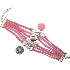 Bracelet, Pink Ribbon Rose Snab Button Faux Vegan Leather Bracelet +Gift Bag