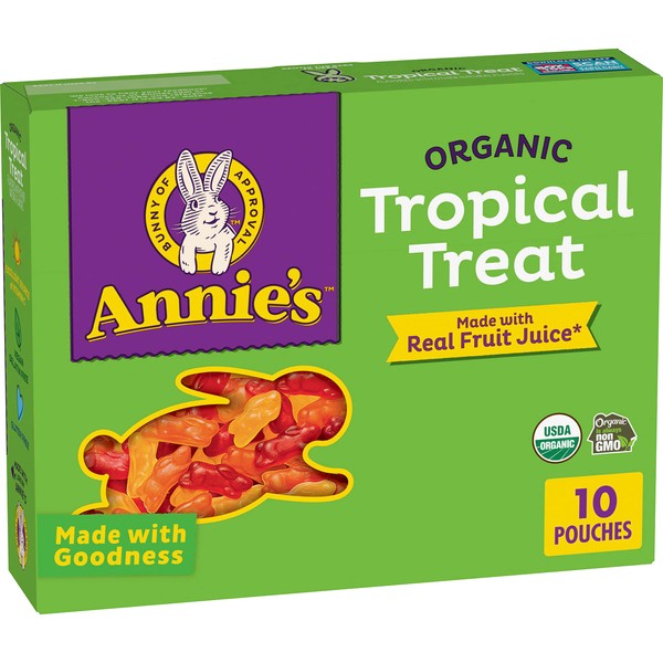 Annie's Organic Bunny Fruit Flavored Snacks, Tropical Treat, Gluten Free, 10 Pouches, 7 oz.