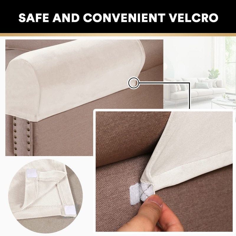 PrinceDeco 2 Pack Thick Velvet Stretch Armrest Covers for Chairs