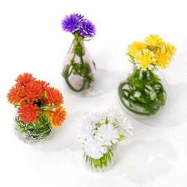 FYSUIMU Mini Vase Magnets Cute Glass Vase Refrigerator Magnet with Artificial Bouquet 3D Tiny Bouquet Magnets for Fridge Office Home Kitchen Locker, 4Pcs
