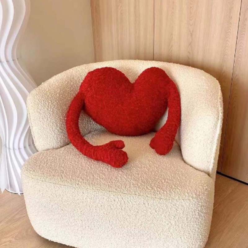 Red Heart Pillow Cartoon Plush Soft Comfortable Heart Shaped Pillow