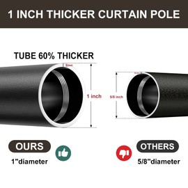 BsBsBest Industrial Curtain Rods, 34-73 inch Black Blackout Curtain Rod for Windows, 1 inch Wrap Around Curtain Rod, Adjustable Outdoor Curtain Rod for Patio, Rustic Pipe Curtain Rod for Room Divider