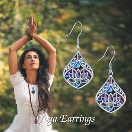 POPLYKE 925 Sterling Silver Lotus Flower Earrings Yoga Celtic Abalone Dangle Earrings for Women Jewelry Gifts Birthday Christmas