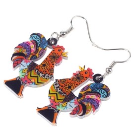 NEWEI Acrylic Cute Hen Chicken Earrings Dangle Chicken Jewelry for Women Girls Adorable Gifts (Floral)