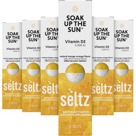 Seltz® Water-Activated Vitamins - Soak up The Sun with Vitamin D3 (5,000 IU) – Natural Mango Orange Flavor Dietary Supplement - 6 Units x 20 Effervescent Tablets Each