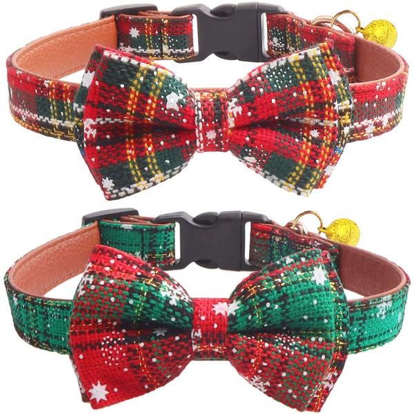KUDES 2 Pack/Set Christmas Snowflake Dog Collars Breakaway with Bow