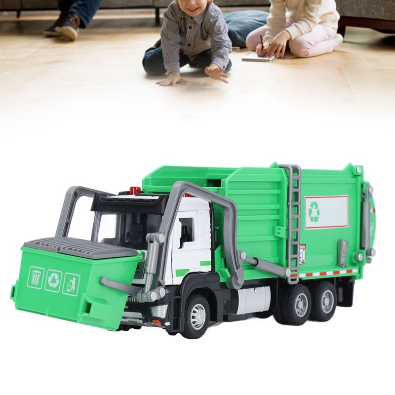 1:32 Garbage Truck Toy with Dumpster 4 Trash Bins Friction