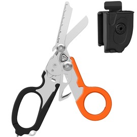 INSGB 6 in 1 Raptor Response Emergency Shears, Multi Tool Pliers Shears, Tactical Folding Pliers with Strap Cutter and Glass Breaker (Black/Orange with Holster)