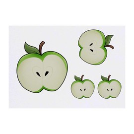 4 x 'Green Apple Half' Temporary Tattoos - Water Resistant, Skin-Safe, Non-Toxic Transfers, Mixed Sizes (TO00039197)