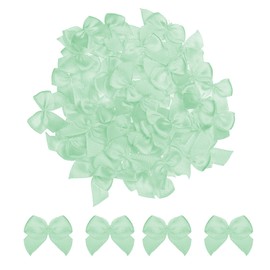MECCANIXITY 50Pcs Mini Ribbon Bow 1" Mini Fabric Satin Ribbon Flower Bows for Craft DIY Sewing Wedding Birthday Party Green