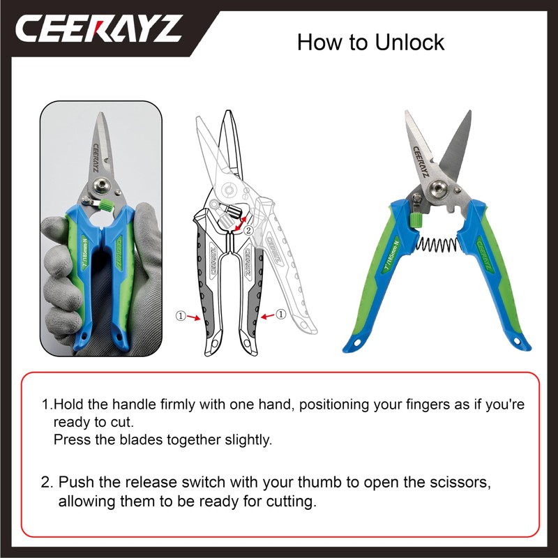 CEERAYZ 185mm Notch Scissors All Purpose Heavy Duty, Garden Shears,