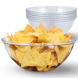 96 oz Clear Plastic Serving Bowls (6 Pack) Disposable Candy Dishes, Buffet Containers for Chips, Popcorn, Snacks, Mints, Salad Bar, Snack Bowl Parties, Office Desk, Bridal Shower, Party Supplies