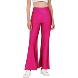 Tulucky Womens Stretchy Shiny Sports High Waisted Yoga Flare Pants Tummy Control Bell Bottom Leggings(Rose,M)
