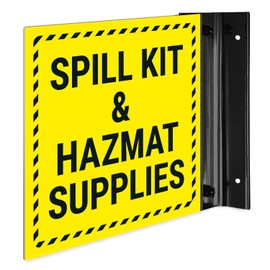Spill Kit and Hazmat Supplies Projecting Sign, Double Sided, 6x6 Inches, ACM, with Satin Black Accessory, Made in USA