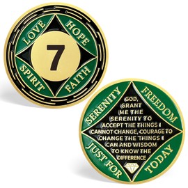7 Year NA Sobriety Coin, Green NA Medallions Sobriety Chips - Love, Hope, Spirit, Faith Addiction Recovery Coins Sober Tokens for Narcotics Anonymous Recovery Sober Gifts